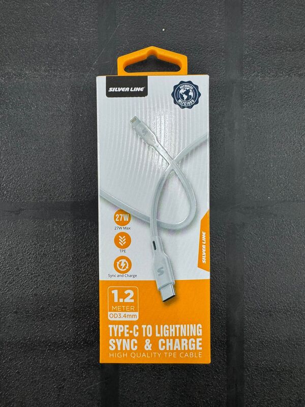 כבל איפון 1.2m  27wלטיפסי silver line