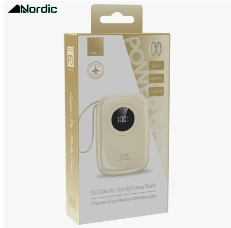 סוללת גיבוי Nordic Cream 10KmAh Fast Charge 22.5W