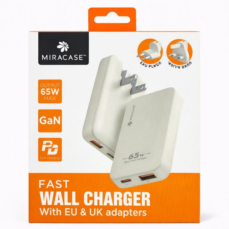 מטען צמוד קיר+מתאמים לבן 65W MIRACASE