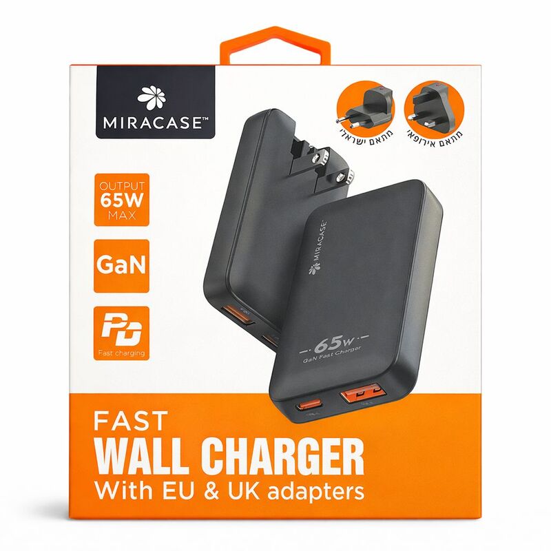 מטען צמוד קיר+מתאמים שחור 65W MIRACASE