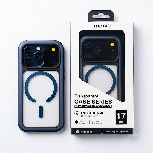 מגן Marve Magsafe שקוף כחול 17Pro