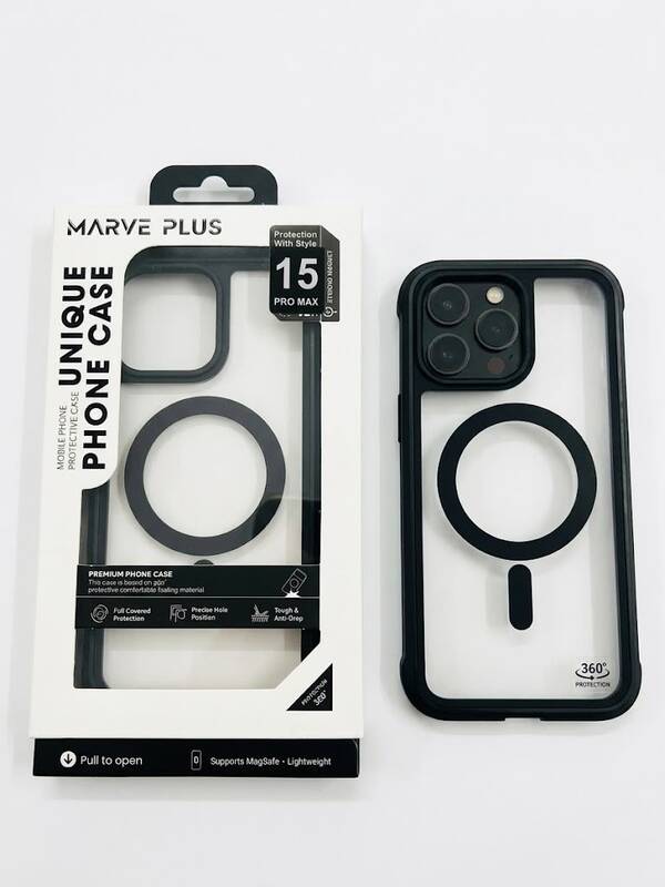 מגן Marve Plus Magsafe שקוף שחור 15PM