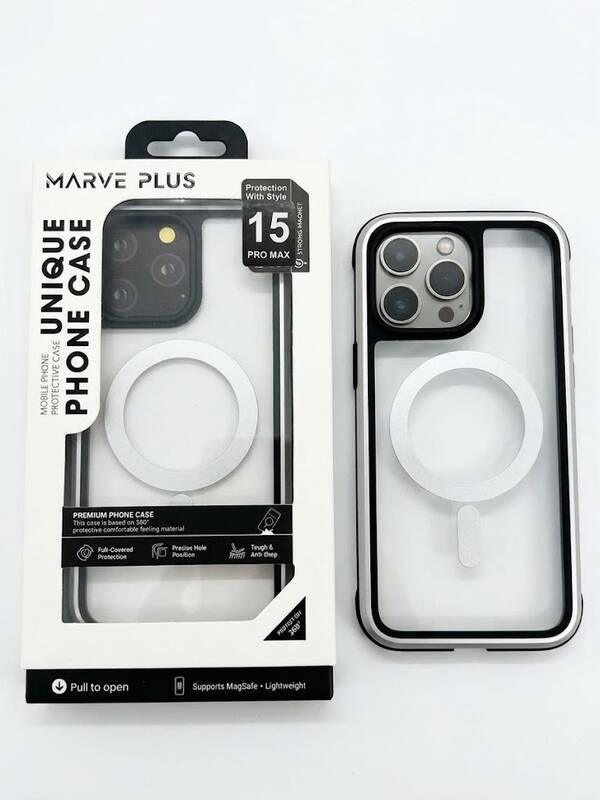 מגן Marve Plus Magsafe שקוף כסף 15PM
