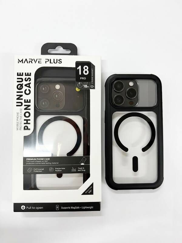 מגן Marve Plus Magsafe שקוף שחור Iph 18 Pro
