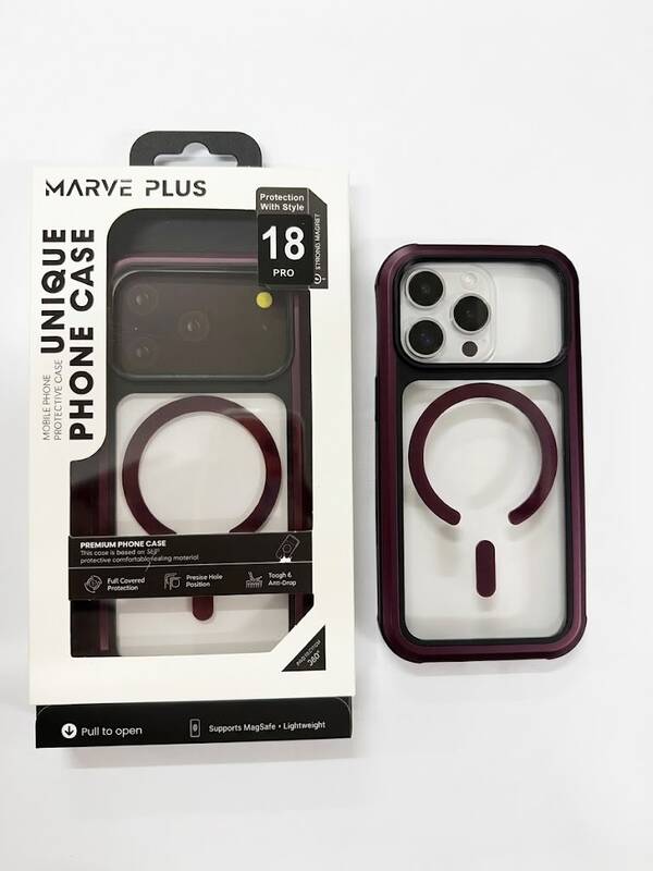 מגן Marve Plus Magsafe שקוף בורדו Iph 18 Pro